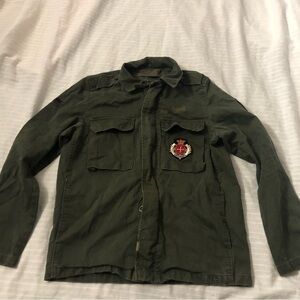 American Eagle Military Jacket Womens  Army Green Field Coat Full Zip Patches S